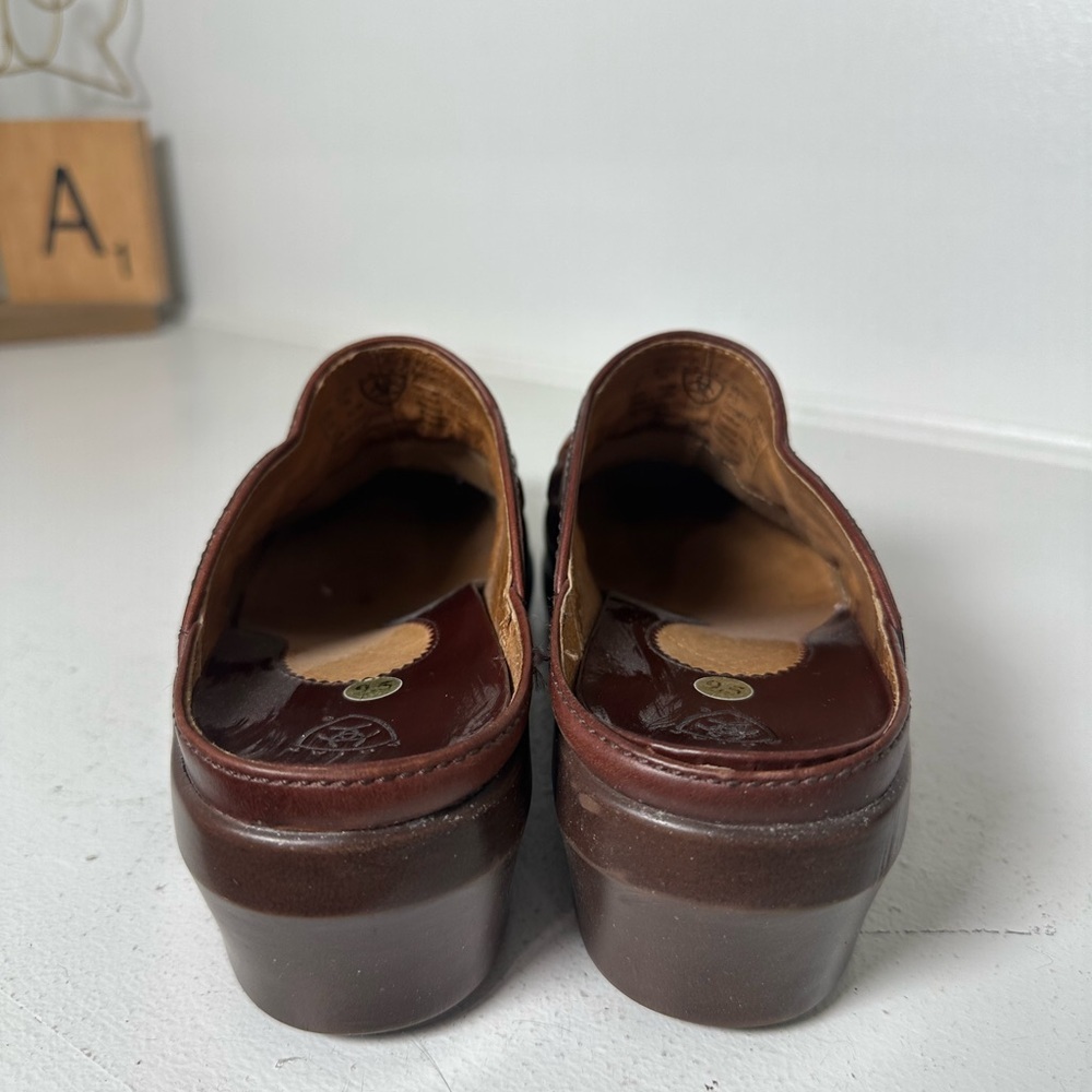 Ariat Women’s 9.5 Brown Leather Clog Mules Western Tassel Slip-On Comfort Shoes - Picture 6 of 10